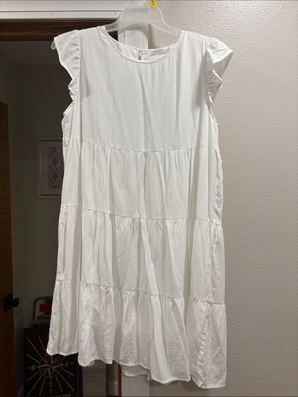 Women's White Tiered Ruffle Sleeve Casual Dress